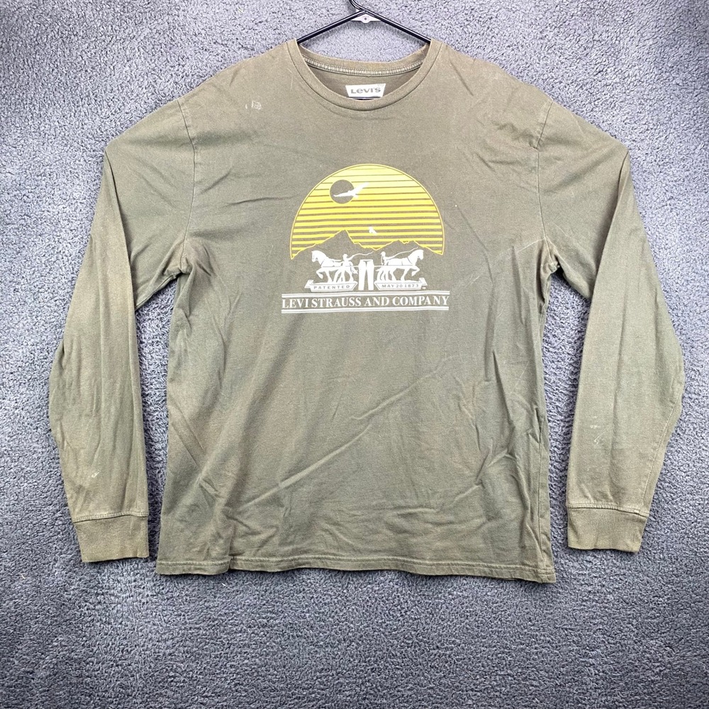 Levi Strauss & Co Long‎ Sleeve T Shirt Graphic Tee Olive Green Mens Large
